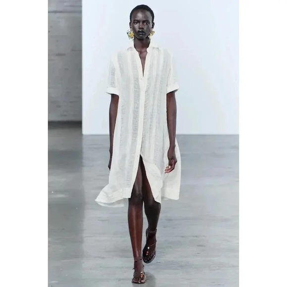 NEW ZARA Women’s Medium Ecru Jacquard Tunic Dress ZW Collection NWT - Picture 1 of 8